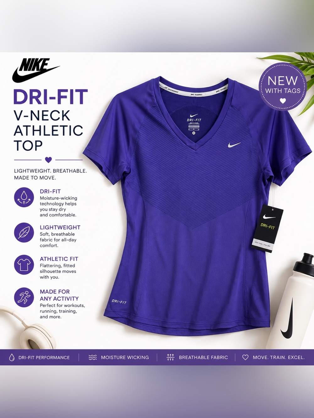 Nike Dri-FIT Purple Athletic V-Neck Running Top NWT